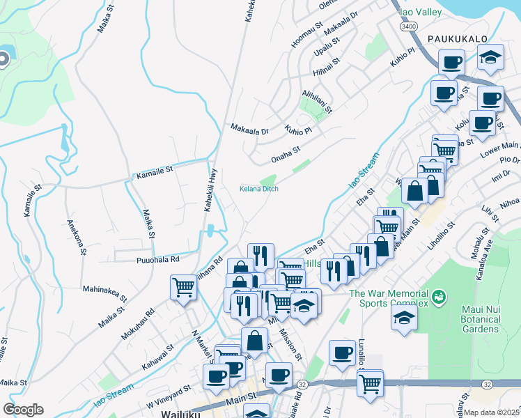 map of restaurants, bars, coffee shops, grocery stores, and more near Piihana Road in Maui County