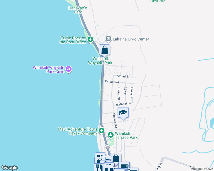map of restaurants, bars, coffee shops, grocery stores, and more near 1585 Malo Street in Lahaina