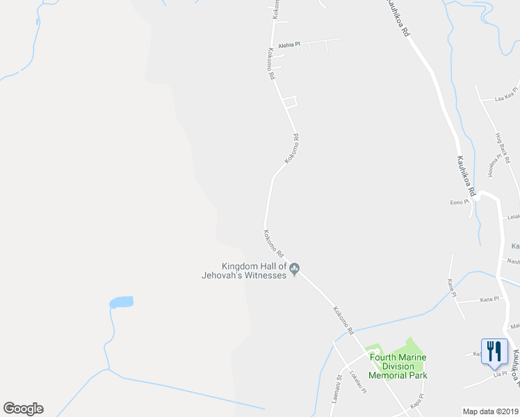 map of restaurants, bars, coffee shops, grocery stores, and more near 1390 Kokomo Road in Haiku-Pauwela
