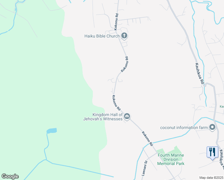 map of restaurants, bars, coffee shops, grocery stores, and more near 1390 Kokomo Road in Haiku-Pauwela