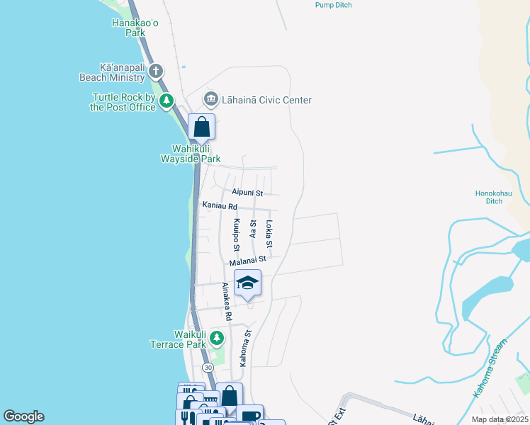 map of restaurants, bars, coffee shops, grocery stores, and more near 1659 Lokia Street in Lahaina