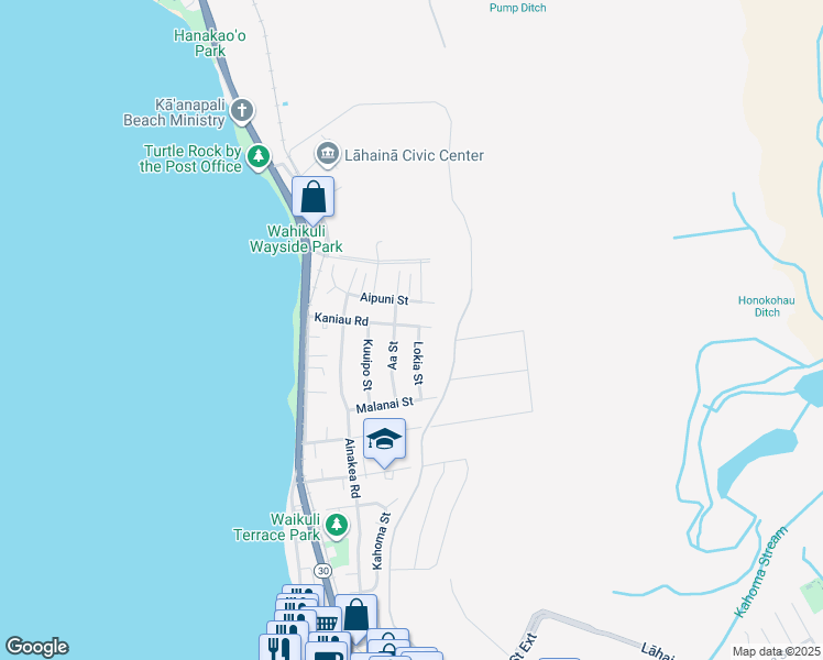 map of restaurants, bars, coffee shops, grocery stores, and more near 1659 Lokia Street in Lahaina