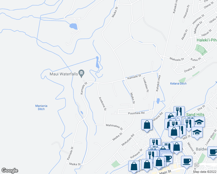map of restaurants, bars, coffee shops, grocery stores, and more near 641 Luahoana Place in Wailuku