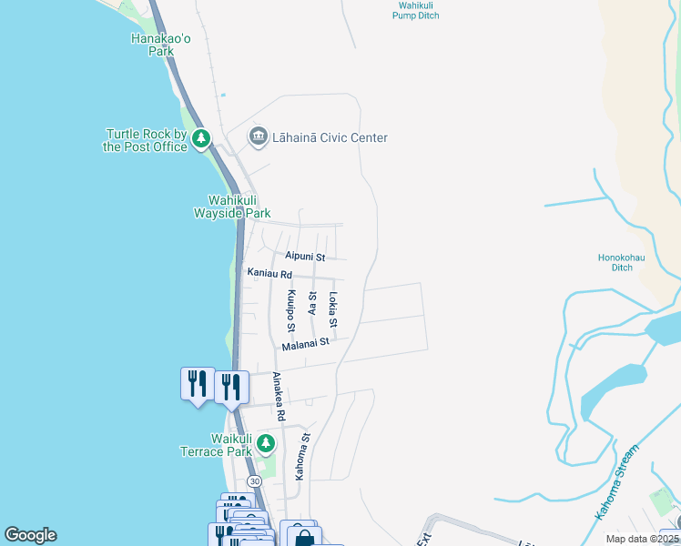 map of restaurants, bars, coffee shops, grocery stores, and more near 161 Kaniau Road in Lahaina