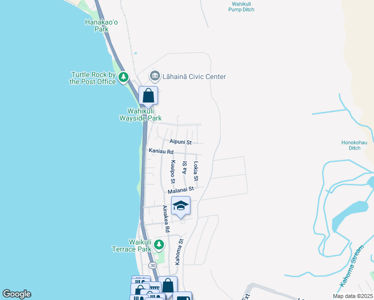 map of restaurants, bars, coffee shops, grocery stores, and more near 1676 Aa Street in Lahaina