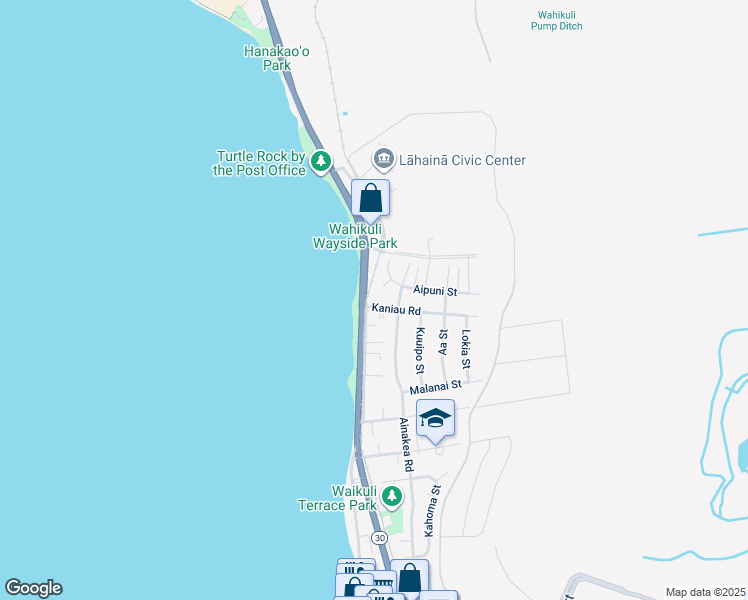 map of restaurants, bars, coffee shops, grocery stores, and more near 11 Kaniau Road in Lahaina