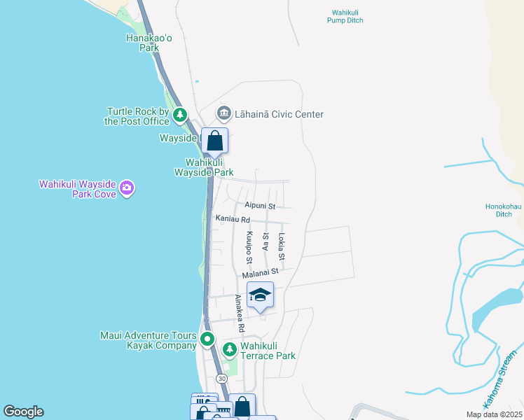 map of restaurants, bars, coffee shops, grocery stores, and more near 1676 Aa Street in Lahaina