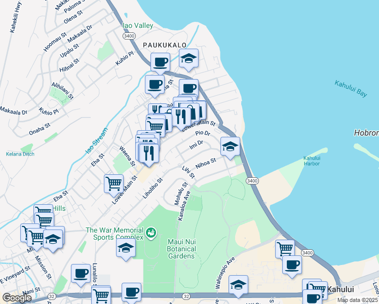 map of restaurants, bars, coffee shops, grocery stores, and more near 558 Imi Drive in Wailuku