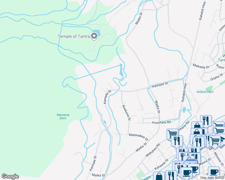map of restaurants, bars, coffee shops, grocery stores, and more near 2301 Kamaile Street in Wailuku