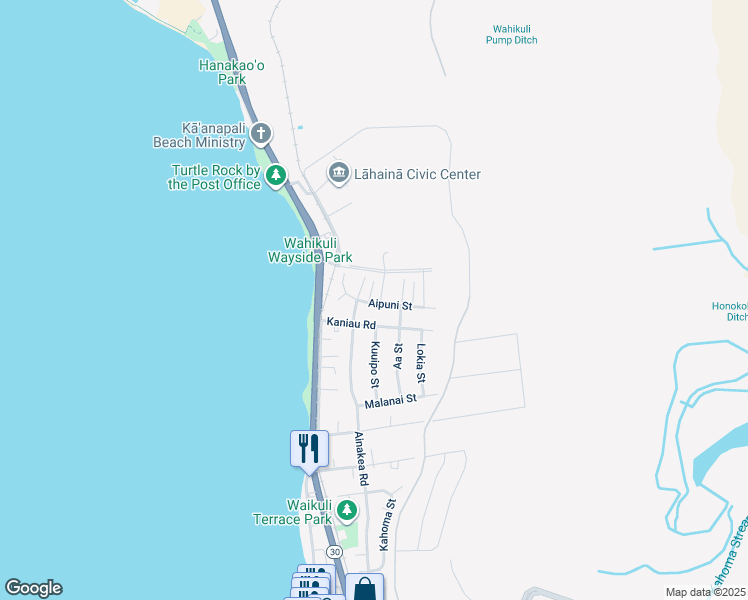 map of restaurants, bars, coffee shops, grocery stores, and more near 1701 Hooli Street in Lahaina