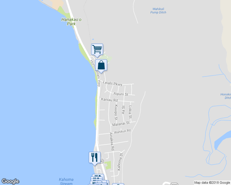 map of restaurants, bars, coffee shops, grocery stores, and more near 1701 Hooli Street in Lahaina
