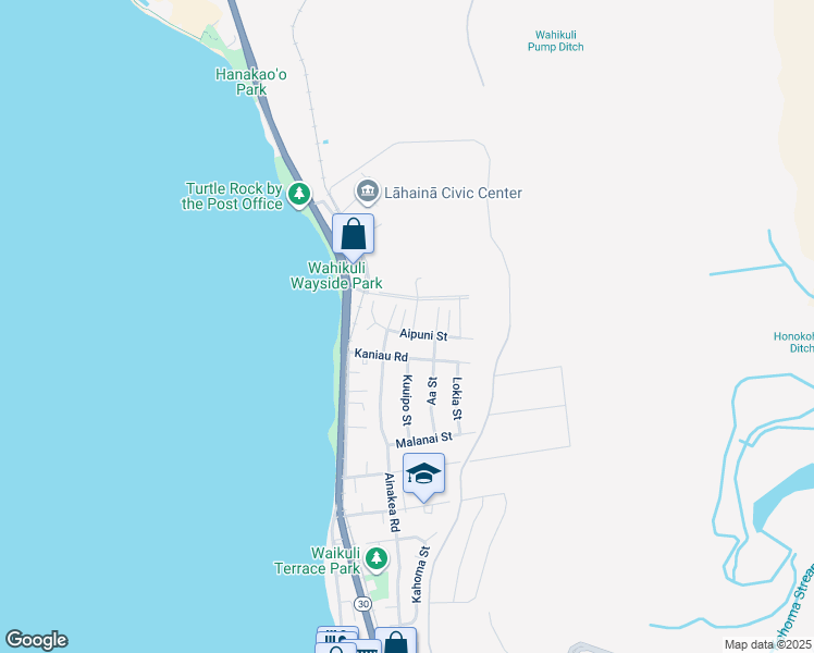map of restaurants, bars, coffee shops, grocery stores, and more near 1707 Hooli Street in Lahaina