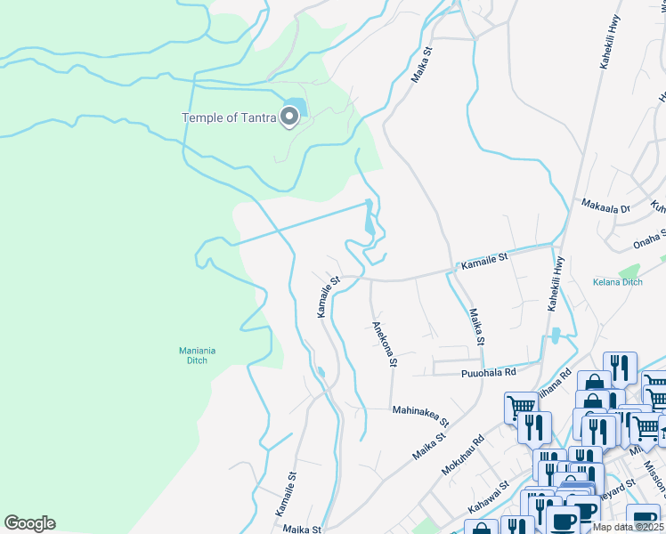 map of restaurants, bars, coffee shops, grocery stores, and more near 2284 Kamaile Street in Wailuku