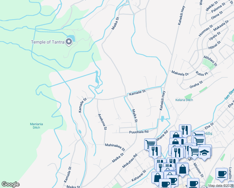 map of restaurants, bars, coffee shops, grocery stores, and more near 2150 Kamaile Street in Wailuku