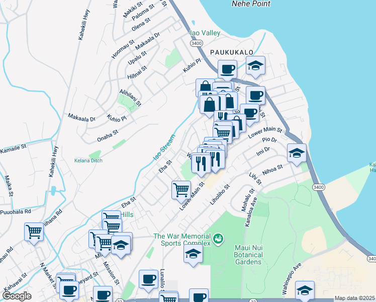 map of restaurants, bars, coffee shops, grocery stores, and more near 80 Kapi Lane in Wailuku