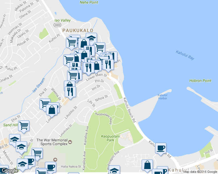 map of restaurants, bars, coffee shops, grocery stores, and more near 682 Pio Dr in Wailuku