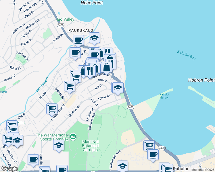 map of restaurants, bars, coffee shops, grocery stores, and more near 631 Imi Drive in Wailuku