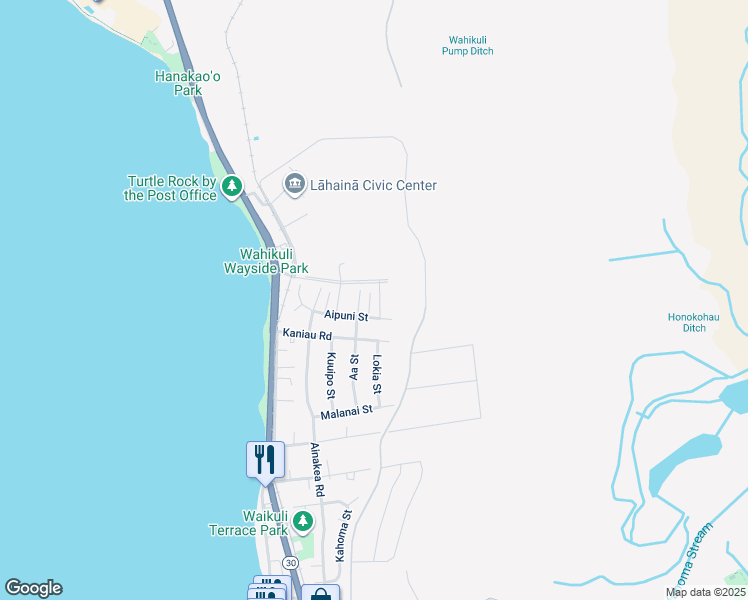 map of restaurants, bars, coffee shops, grocery stores, and more near 1725 Hanohano Street in Lahaina