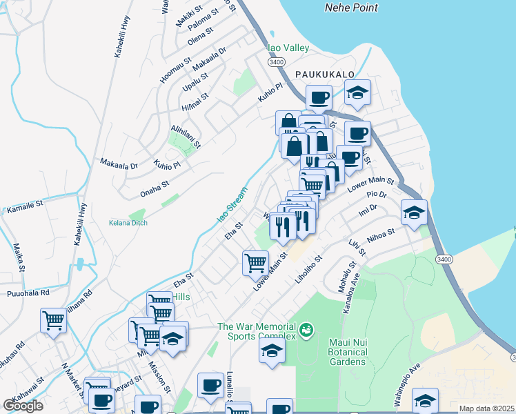 map of restaurants, bars, coffee shops, grocery stores, and more near 70 Kapi Lane in Wailuku