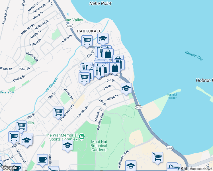 map of restaurants, bars, coffee shops, grocery stores, and more near 611 Imi Drive in Wailuku