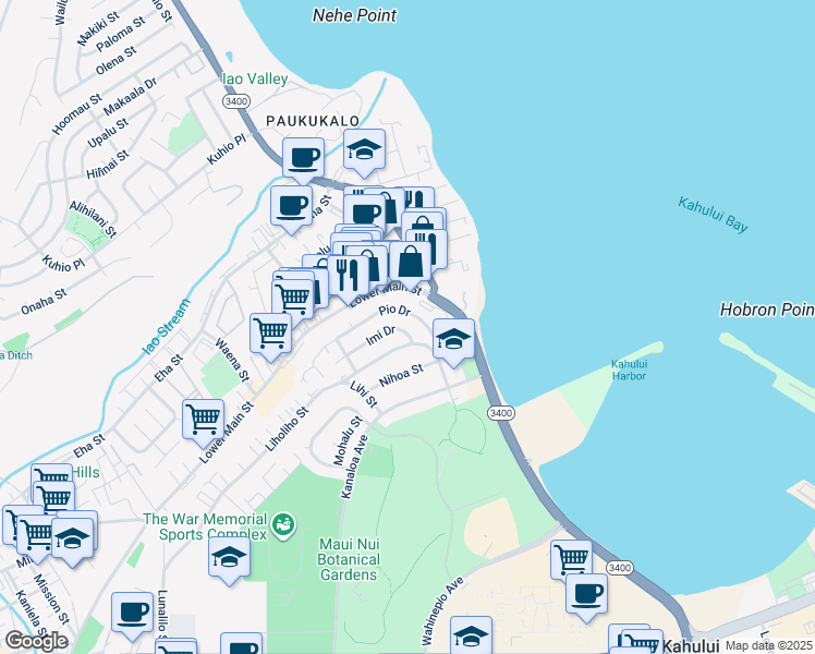 map of restaurants, bars, coffee shops, grocery stores, and more near 625 Imi Drive in Wailuku