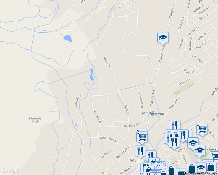 map of restaurants, bars, coffee shops, grocery stores, and more near 2150 Kamaile Street in Wailuku