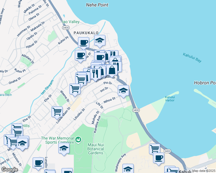 map of restaurants, bars, coffee shops, grocery stores, and more near 611 Imi Drive in Wailuku