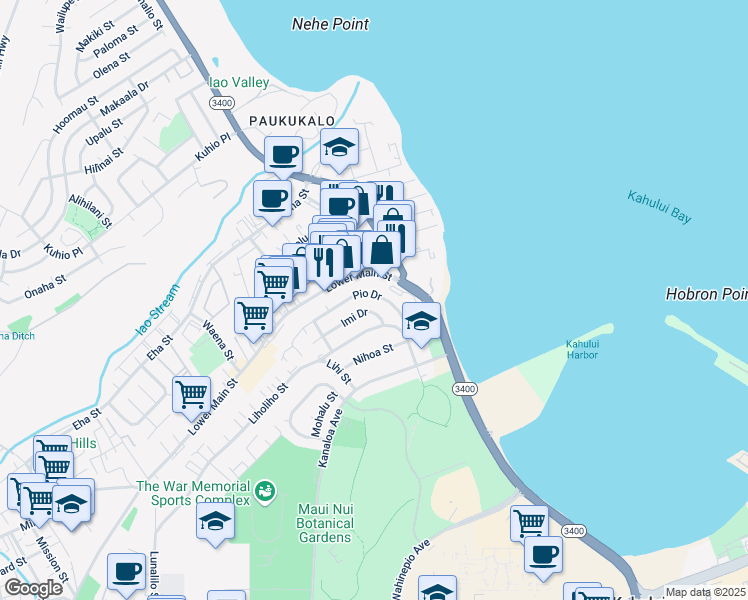 map of restaurants, bars, coffee shops, grocery stores, and more near 611 Imi Drive in Wailuku