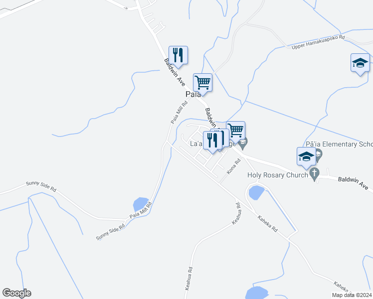 map of restaurants, bars, coffee shops, grocery stores, and more near 525 Pili Loko Street in Paia