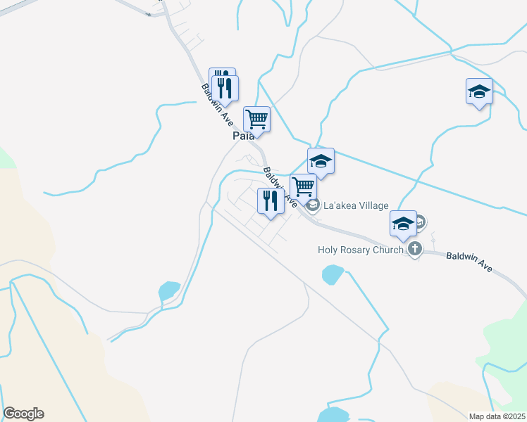 map of restaurants, bars, coffee shops, grocery stores, and more near 535 Pahika Street in Paia