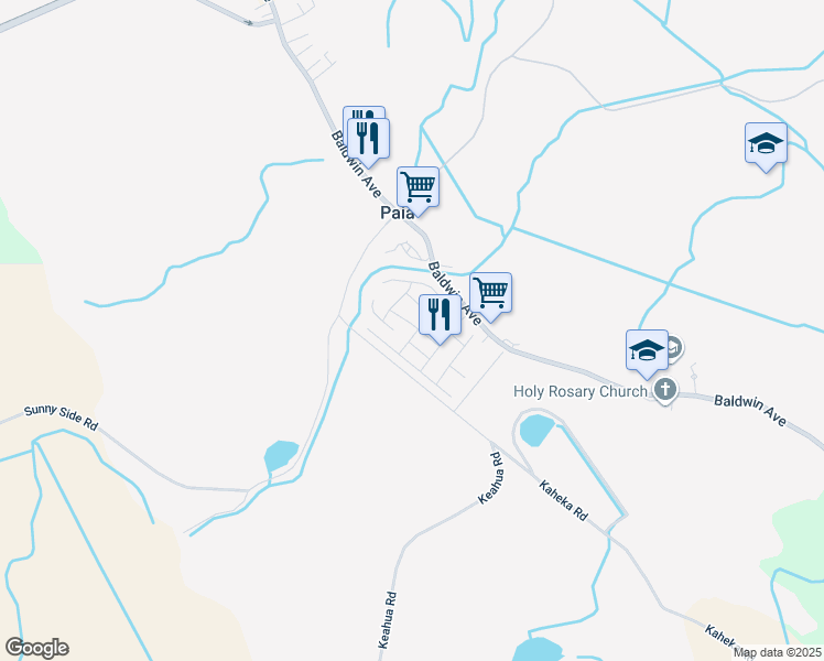 map of restaurants, bars, coffee shops, grocery stores, and more near 66 Mahiko Street in Paia