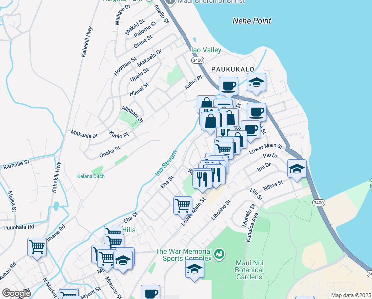 map of restaurants, bars, coffee shops, grocery stores, and more near 1010 Eha Street in Wailuku