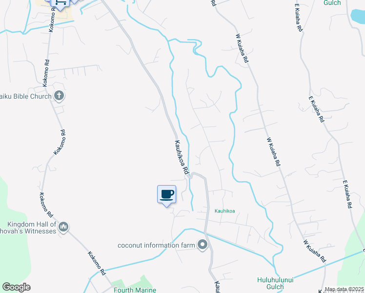 map of restaurants, bars, coffee shops, grocery stores, and more near 1233 Kauhikoa Road in Haiku-Pauwela