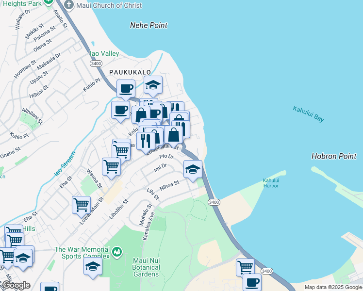 map of restaurants, bars, coffee shops, grocery stores, and more near 700 Lower Main Street in Wailuku