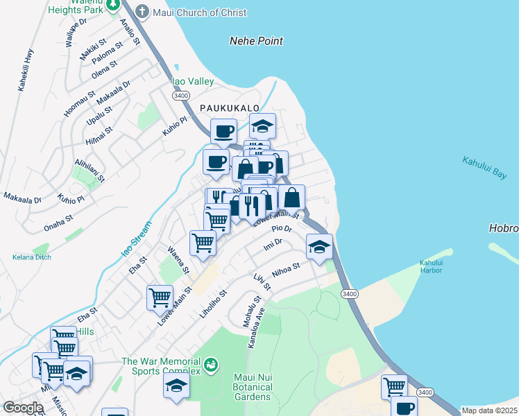 map of restaurants, bars, coffee shops, grocery stores, and more near 787 Alua Street in Wailuku