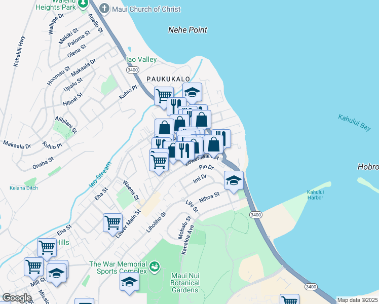 map of restaurants, bars, coffee shops, grocery stores, and more near 787 Alua Street in Wailuku