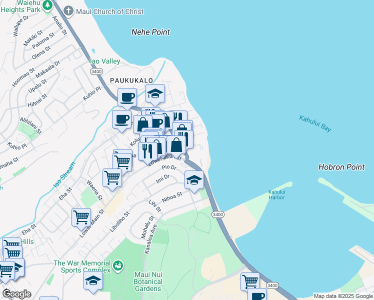 map of restaurants, bars, coffee shops, grocery stores, and more near 700 Lower Main Street in Wailuku