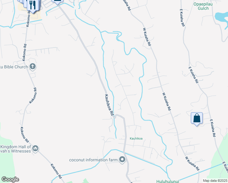 map of restaurants, bars, coffee shops, grocery stores, and more near 1350 Hog Back Road in Haiku-Pauwela