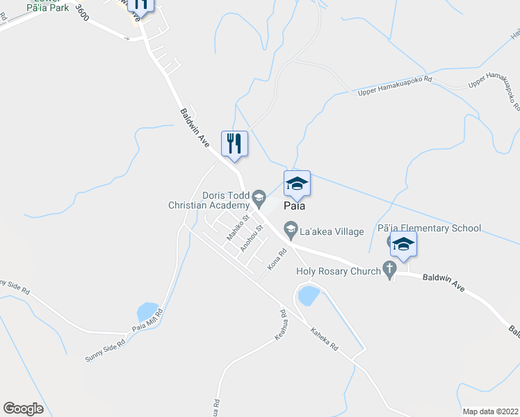 map of restaurants, bars, coffee shops, grocery stores, and more near 519 Baldwin Avenue in Paia