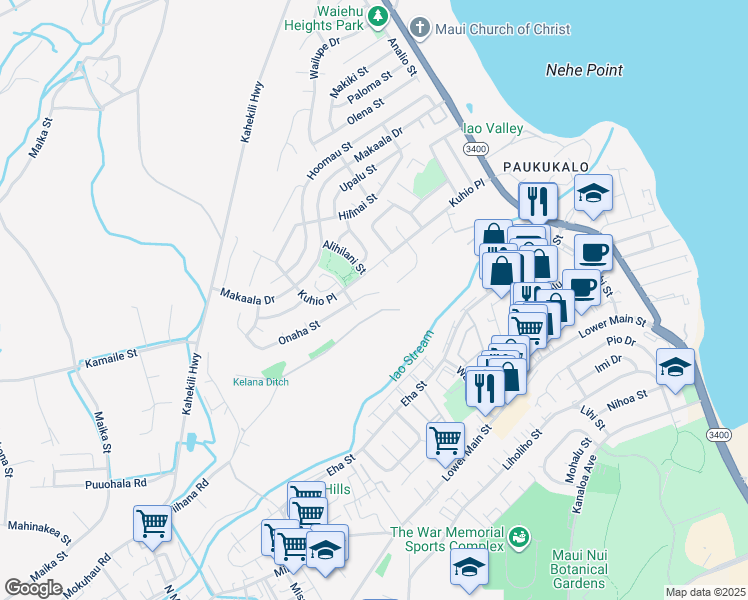 map of restaurants, bars, coffee shops, grocery stores, and more near 935 East Onaha Place in Wailuku