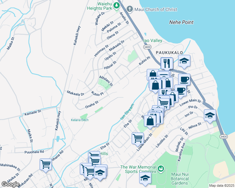 map of restaurants, bars, coffee shops, grocery stores, and more near 929 East Onaha Place in Wailuku