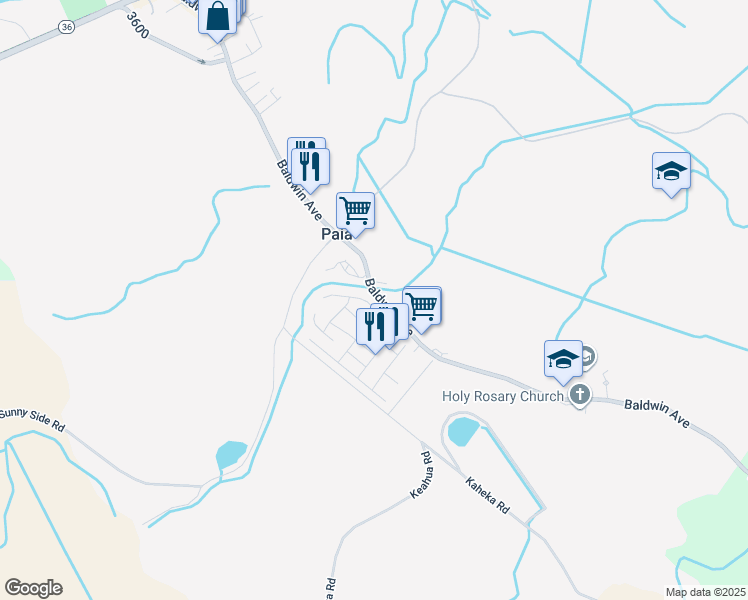 map of restaurants, bars, coffee shops, grocery stores, and more near 543 Kuanana Street in Paia