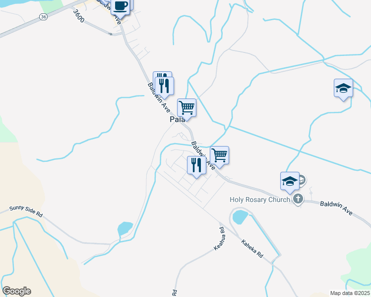 map of restaurants, bars, coffee shops, grocery stores, and more near 513 Kuanana Street in Paia