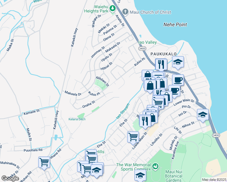 map of restaurants, bars, coffee shops, grocery stores, and more near 924 East Onaha Place in Waihee-Waiehu