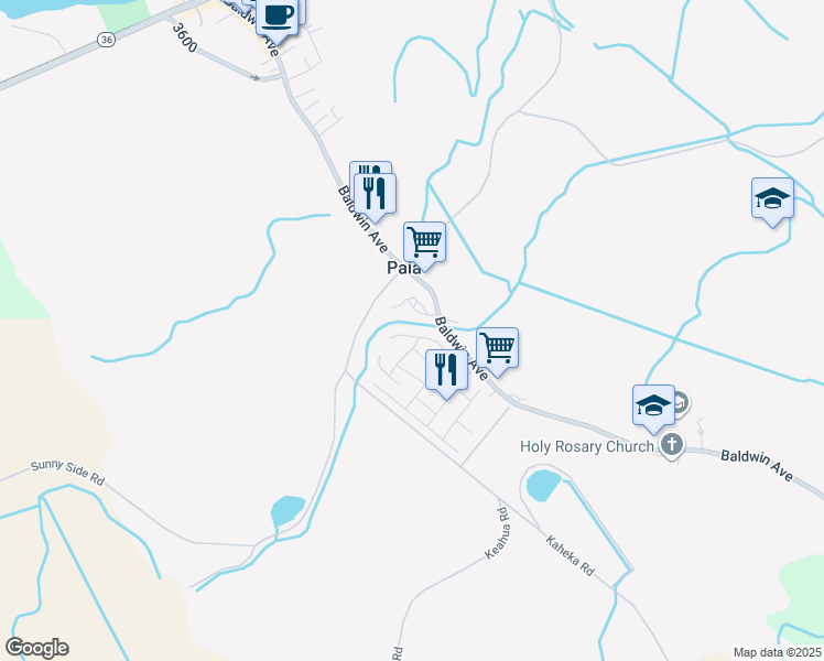 map of restaurants, bars, coffee shops, grocery stores, and more near 501 Kuanana Street in Paia