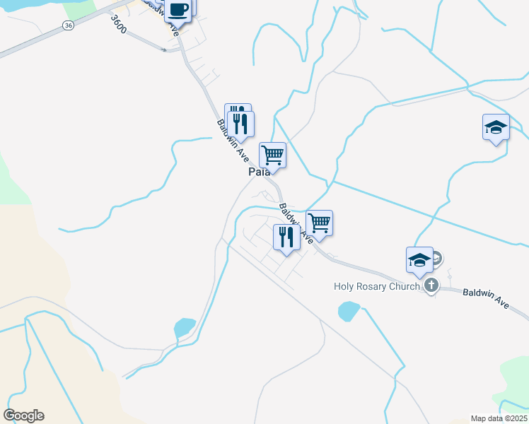 map of restaurants, bars, coffee shops, grocery stores, and more near 501 Kuanana Street in Paia