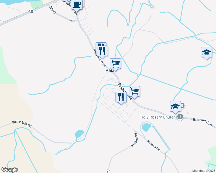 map of restaurants, bars, coffee shops, grocery stores, and more near 485 Kuanana Street in Paia