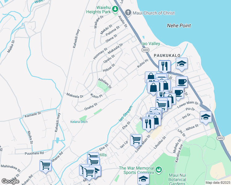 map of restaurants, bars, coffee shops, grocery stores, and more near 928 East Onaha Place in Wailuku