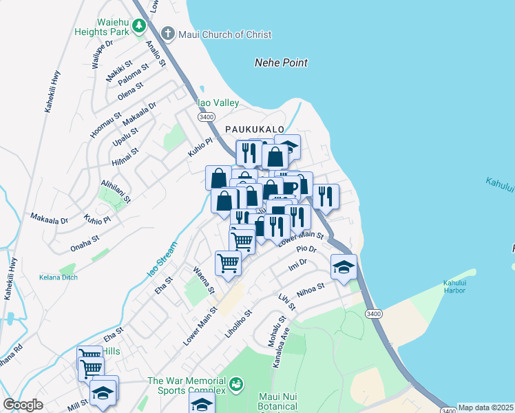 map of restaurants, bars, coffee shops, grocery stores, and more near 830 Kolu Street in Wailuku