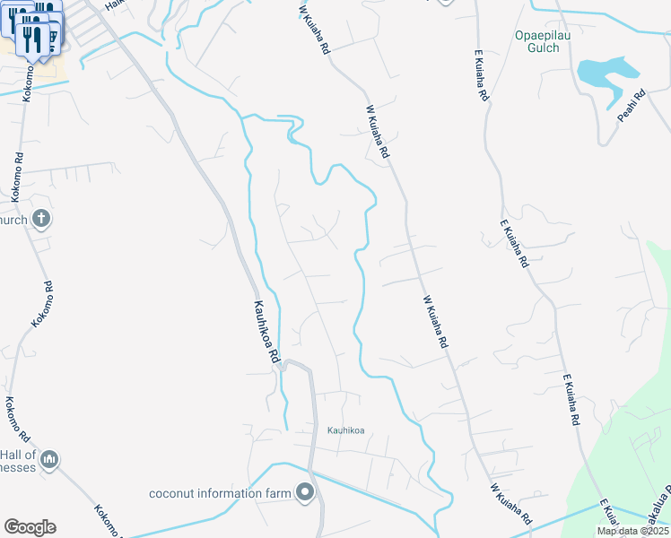 map of restaurants, bars, coffee shops, grocery stores, and more near 1349 Hog Back Road in Haiku-Pauwela